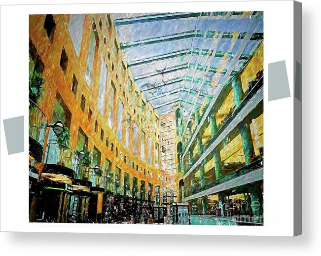 Victoria Bc Acrylic Print featuring the digital art Atrium in Victoria BC with Birds by Deb Nakano