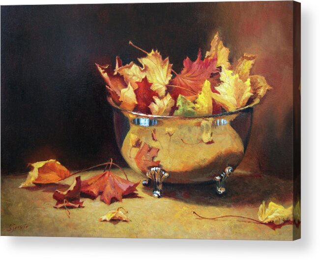 Still Life Acrylic Print featuring the painting Autumn In A Silver Bowl by Susan N Jarvis