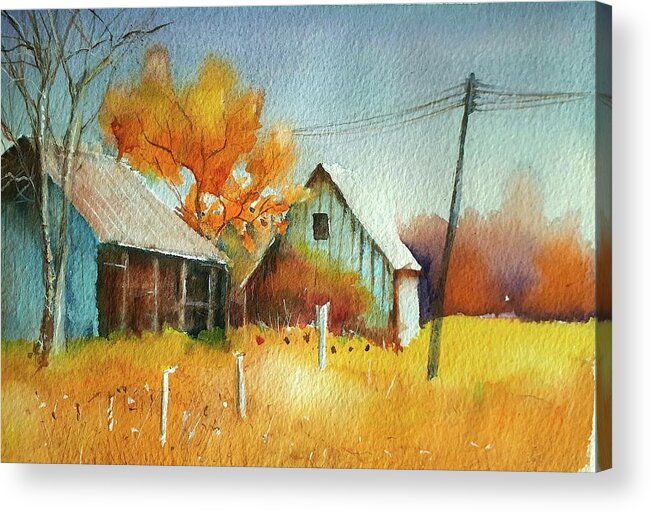 Watercolors Acrylic Print featuring the painting Autumn in the old Farm by Carolina Prieto Moreno
