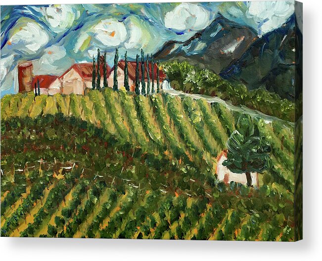 Avensole Winery Acrylic Print featuring the painting Avensole Vineyard and Winery Temecula by Roxy Rich