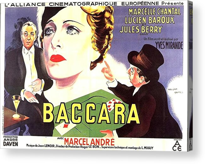 Synopsis Acrylic Print featuring the mixed media ''Baccara'', 1935 by Movie World Posters