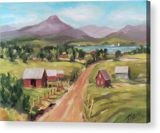 Impressionism Acrylic Print featuring the painting Back Road to the Lake by Nancy Griswold
