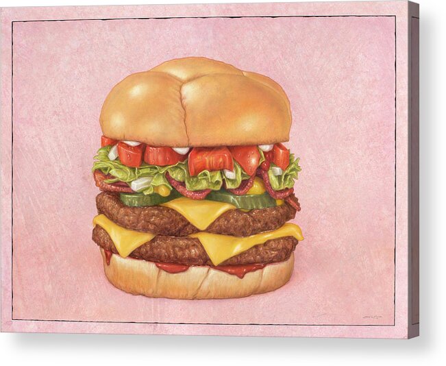 Burger Acrylic Print featuring the painting Bacon Double Cheeseburger by James W Johnson