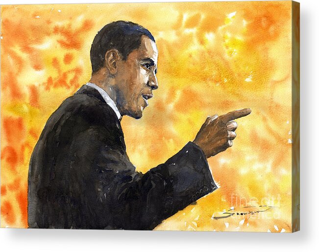 Watercolour Acrylic Print featuring the painting Barack Obama 02 by Yuriy Shevchuk