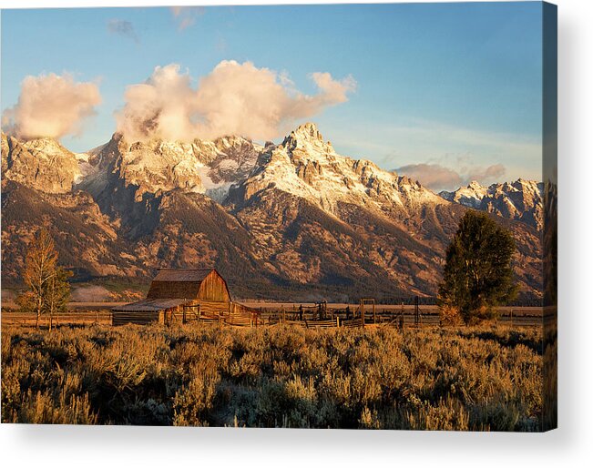 Wyoming Acrylic Print featuring the photograph Barn and Corral on Mormon Row by Gordon Ripley