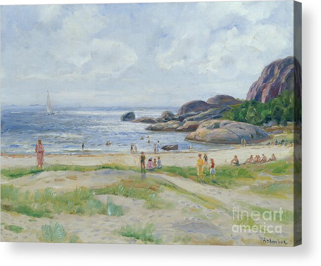 Thorolf Holmboe Acrylic Print featuring the painting Bathing people by O Vaering by Thorolf Holmboe