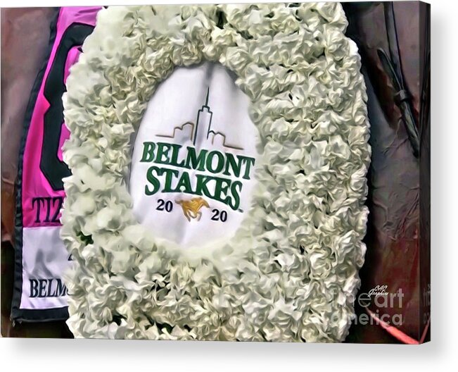 Belmont Park Acrylic Print featuring the digital art Belmont Stakes Carnations by CAC Graphics