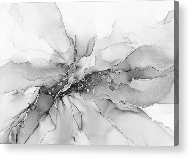 Ink Acrylic Print featuring the painting Black and White Flowing Blooming Ink by Olga Shvartsur