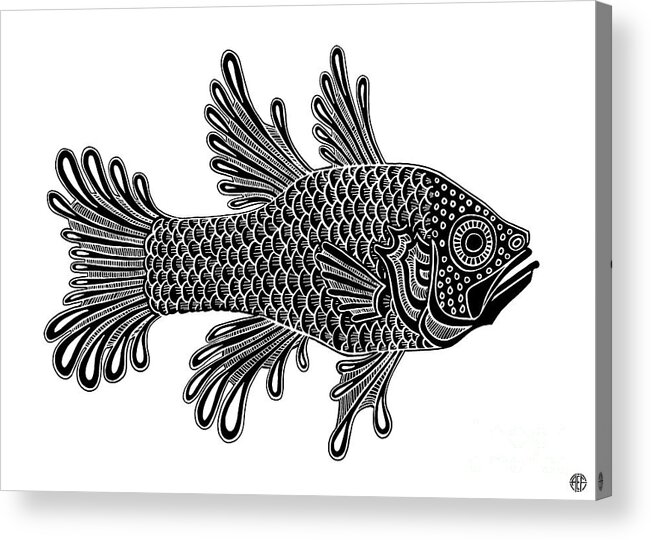 Fish Acrylic Print featuring the drawing Black Fish Ink 3 by Amy E Fraser