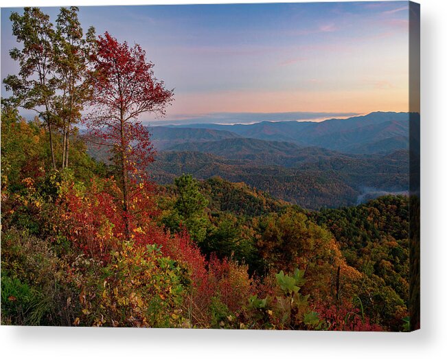 Blue Ridge Parkway Fall Sunset Acrylic Print featuring the photograph Blue Ridge Parkway Fall Sunset by Dan Sproul