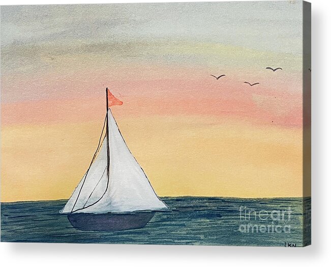 Sailboat Acrylic Print featuring the painting Boat at Sunset by Lisa Neuman