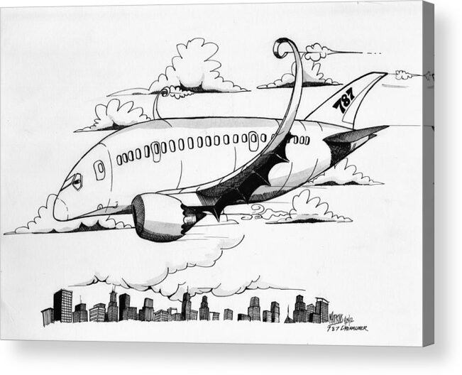 Boeing Acrylic Print featuring the drawing Boeing 767 by Michael Hopkins