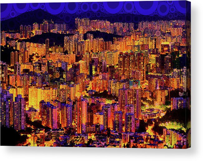 Hong Kong Acrylic Print featuring the mixed media Brighter Lights, Big City by Susan Maxwell Schmidt