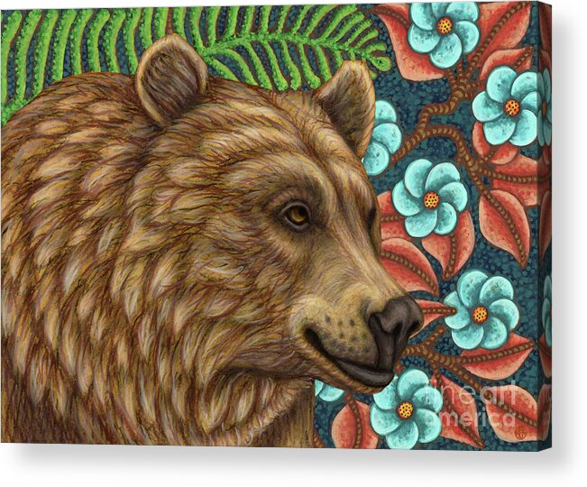 European Brown Bear Acrylic Print featuring the painting Brown Bear Floral by Amy E Fraser