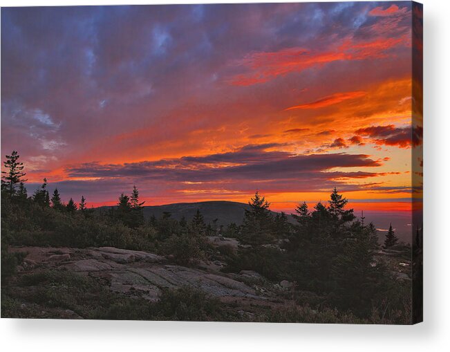 Cadillac Mountain Acrylic Print featuring the photograph Cadillac Mountain At Sunset by Stephen Vecchiotti