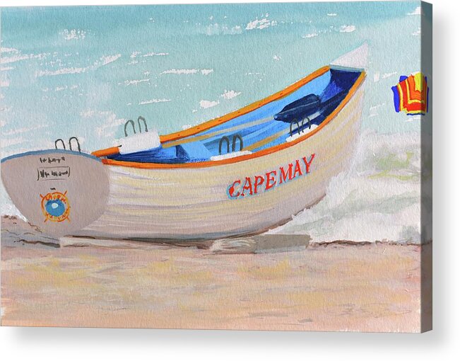 Cape May New Jersey Acrylic Print featuring the painting Cape May New Jersey Lifeguard Boat by Patty Kay Hall