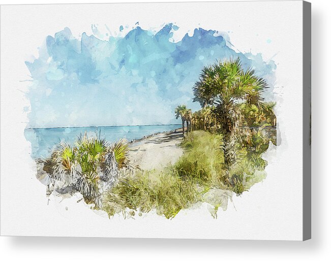 Florida Beach Acrylic Print featuring the photograph Caspersen Beach - Watercolor by Gordon Ripley