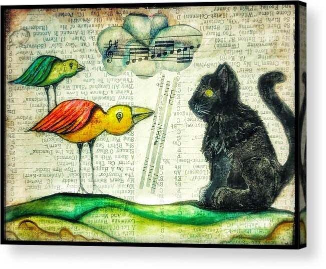 Birds Acrylic Print featuring the digital art Cat Bird by Delight Worthyn