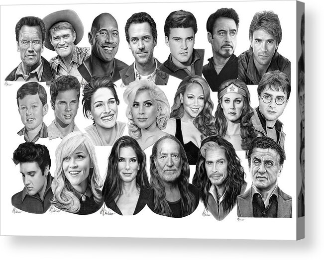 Pencil Acrylic Print featuring the drawing Celebrity drawings by Murphy Elliott
