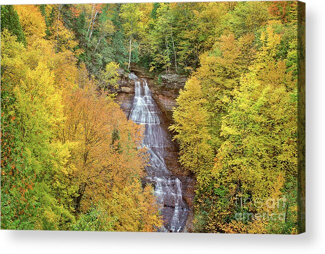 Dave Welling Acrylic Print featuring the photograph Chapel Falls Autumn Upper Peninsula Michigan by Dave Welling