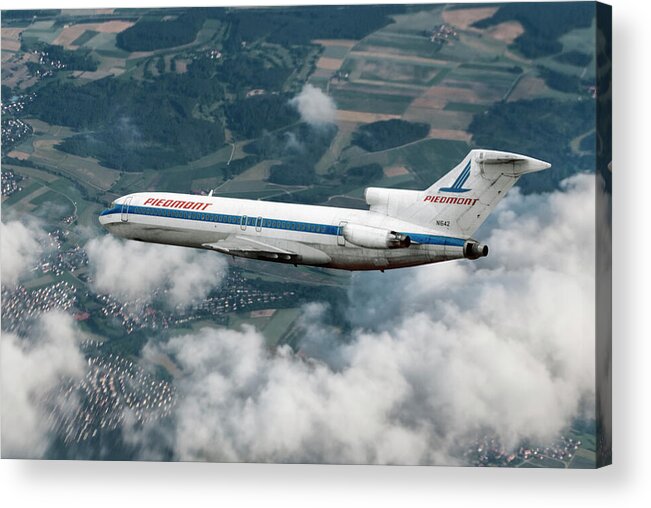 Piedmont Airlines Acrylic Print featuring the mixed media Classic Piedmont Airlines Boeing 727 by Erik Simonsen