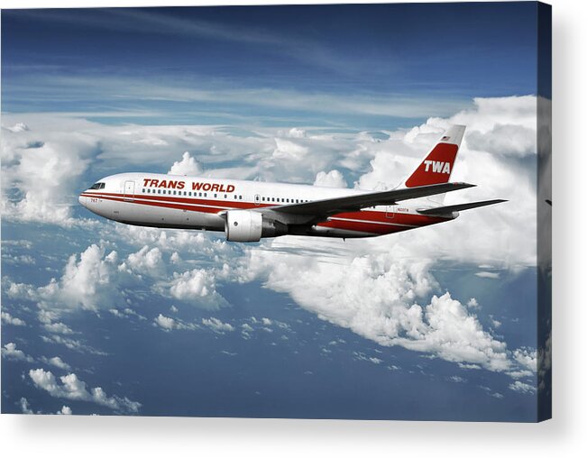 Twa Acrylic Print featuring the mixed media Classic TWA Boeing 767 by Erik Simonsen