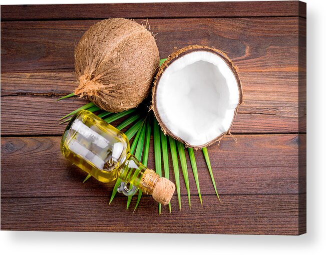 Wood Acrylic Print featuring the photograph Coconut and coconut oil by Aedkais