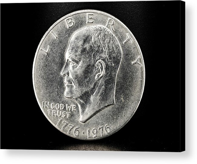 Antique Acrylic Print featuring the photograph Coin Collecting - 1776-1976 Ike Eisenhower Dollar Face Side by Amelia Pearn