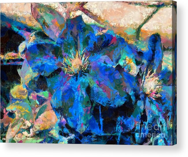 Clematis Acrylic Print featuring the digital art Colourful clematis by Fran Woods