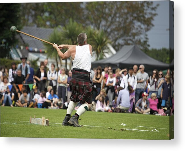 Contest Acrylic Print featuring the photograph Competitor: Scots Hammer competition, Brodick Highland Games by Liz Leyden