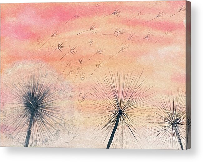 Dandelions Acrylic Print featuring the painting Dandelions at Sunset by Lisa Neuman