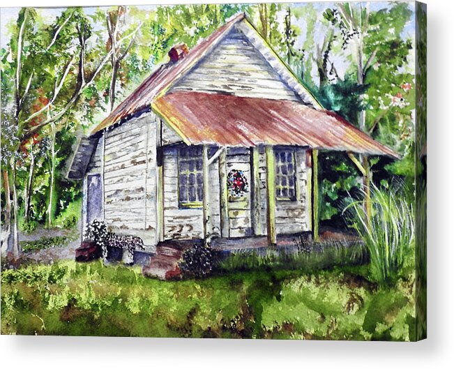 Cabin Acrylic Print featuring the painting Deep Woods Christmas by Barbara F Johnson