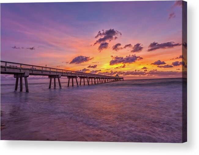 Deerfield Beach Pier Acrylic Print featuring the photograph Deerfield sunrise by Chris Spencer