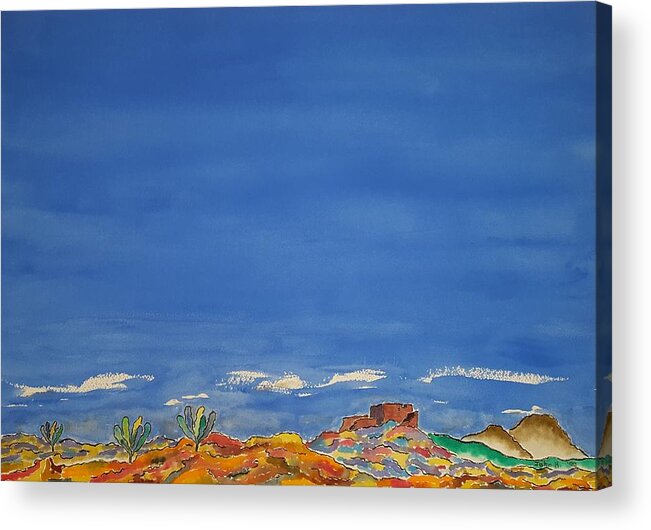 Watercolor Acrylic Print featuring the painting Desert Panorama by John Klobucher