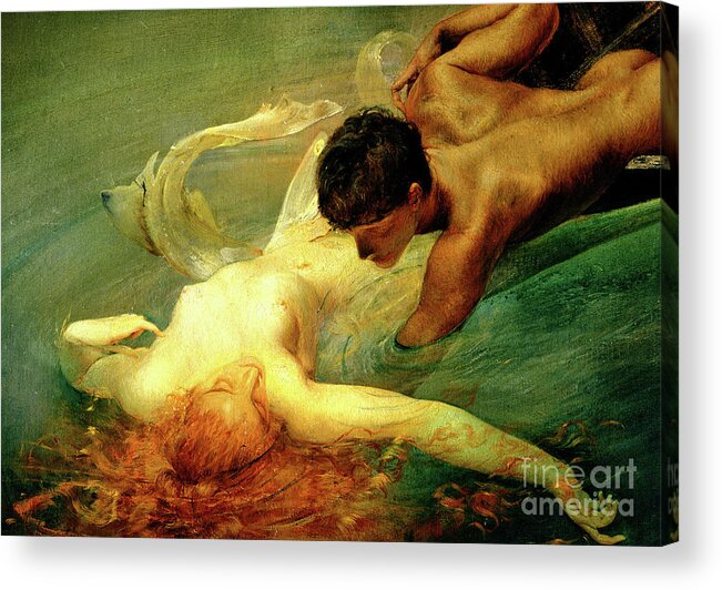 Green Abyss Acrylic Print featuring the painting Detail of The Siren, Green Abyss, 1893 by Giulio Aristide Sartorio