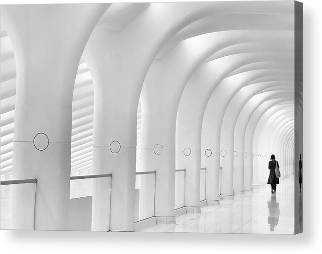 White On White Acrylic Print featuring the photograph Down the Corridor by Sylvia Goldkranz