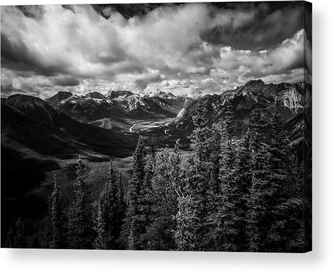 Bow Valley Acrylic Print featuring the photograph Dramatic Black And White Bow Valley Canada by Dan Sproul