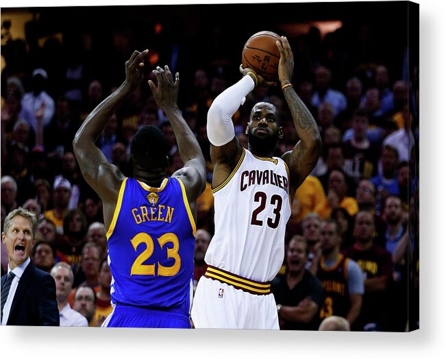 Playoffs Acrylic Print featuring the photograph Draymond Green and Lebron James by Ezra Shaw