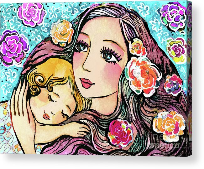 Mother And Child Acrylic Print featuring the painting Dreaming in Roses by Eva Campbell