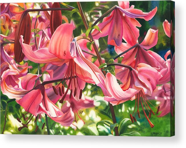 Lilies Acrylic Print featuring the painting Dripping Fragrance by Espero Art