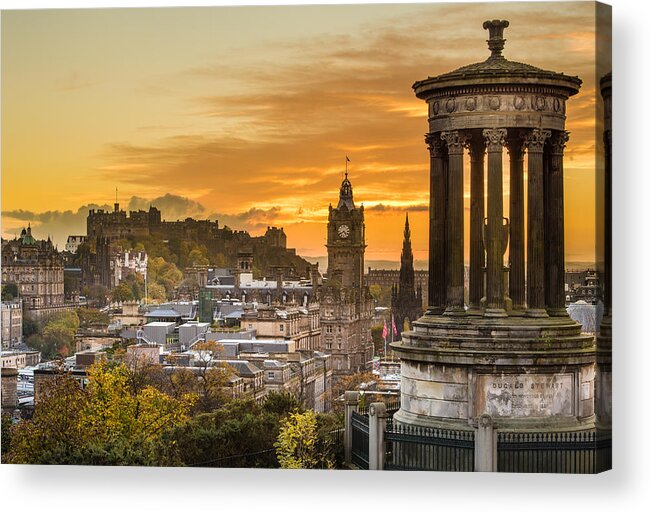 Scenics Acrylic Print featuring the photograph Edinburgh cityscape sunset by John Lawson