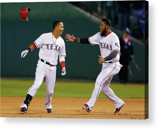 Ninth Inning Acrylic Print featuring the photograph Elvis Andrus by Tom Pennington