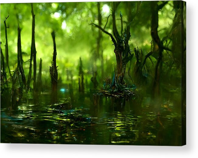 Digital Acrylic Print featuring the digital art Emerald Swamp by Beverly Read