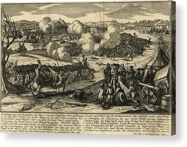 Military Acrylic Print featuring the drawing English Army of General Burgoyne with his German Troops 1777 by Vintage Military Maps