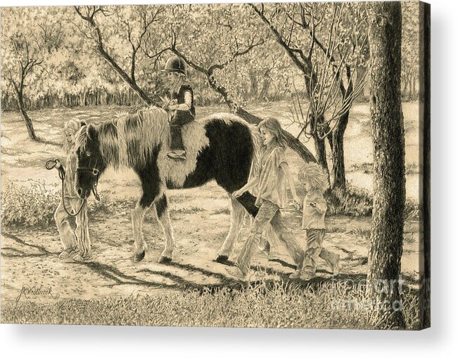 Pony Acrylic Print featuring the drawing Escort Duty by Jill Westbrook