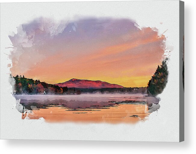 Waterolor Acrylic Print featuring the photograph Fall sunrise on Mt Monadnock - water Color by Gordon Ripley