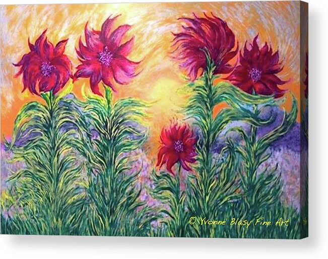 Floral Acrylic Print featuring the painting Family Of Flowers by Yvonne Blasy