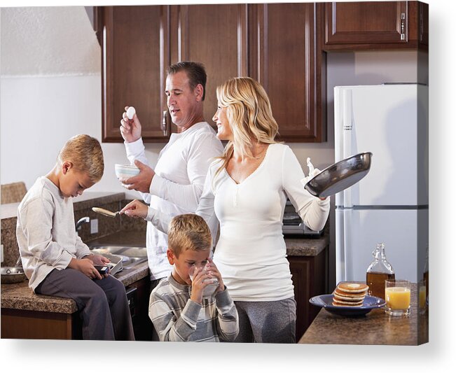White People Acrylic Print featuring the photograph Family in kitchen making breakfast by Kali9