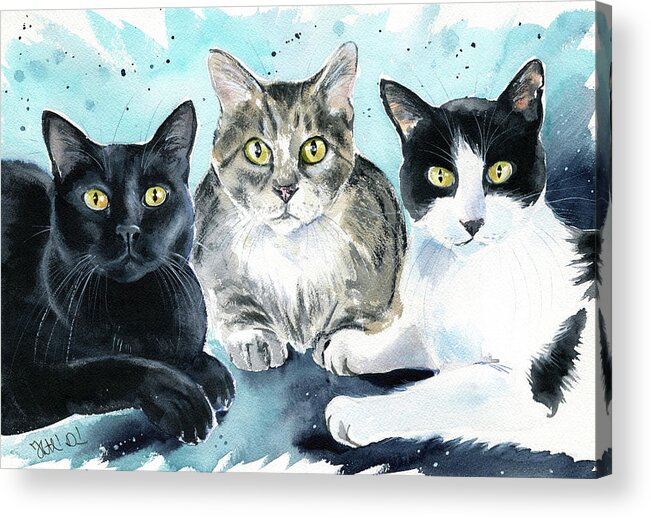Cats Acrylic Print featuring the painting Felix, Dinho And Tuco Cat Painting by Dora Hathazi Mendes