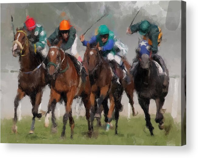 Horses Acrylic Print featuring the painting Finishline by Gary Arnold